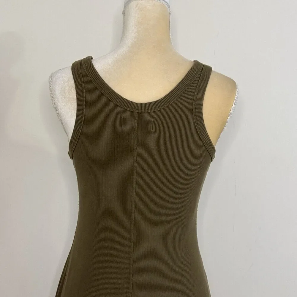 Everlane The Ribbed Tank Midi Dress Size XS Olive Green Organic Cotton Knit - Picture 9 of 13